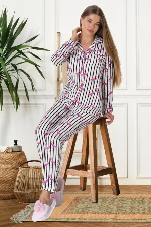 Shopymommy 5923 Flamingo Themed Maternity & Nursing Pajamas Ecru