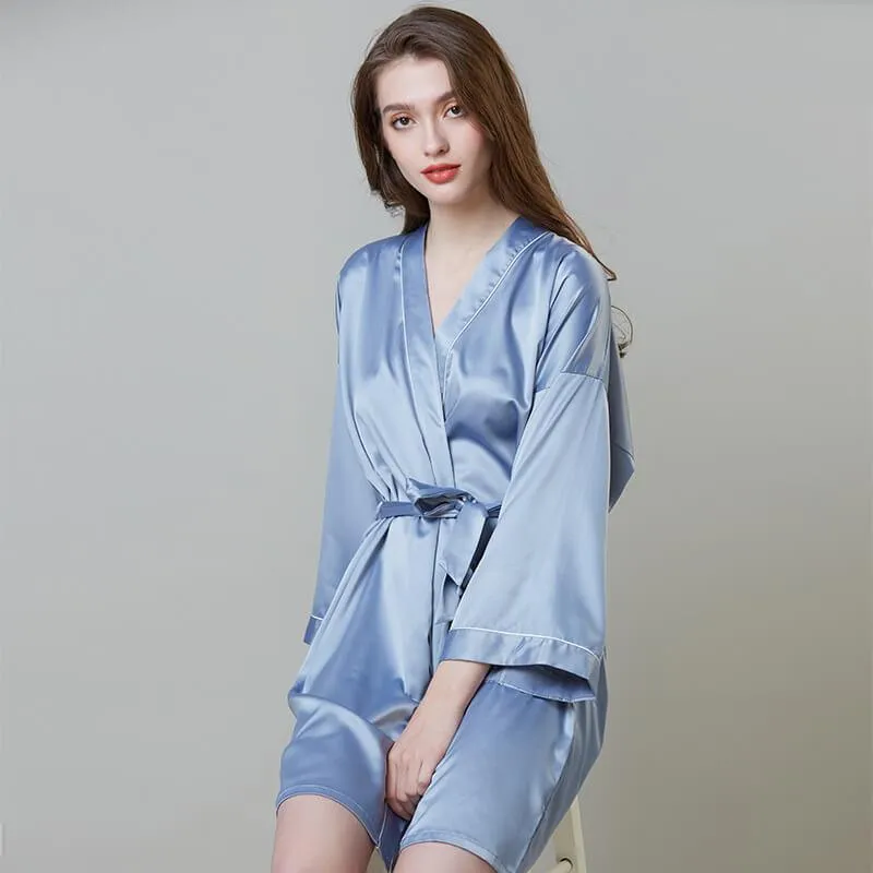 Short 100% Silk Robes With Trim Women Silk Nightwear
