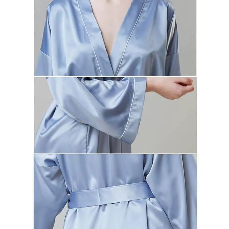 Short 100% Silk Robes With Trim Women Silk Nightwear