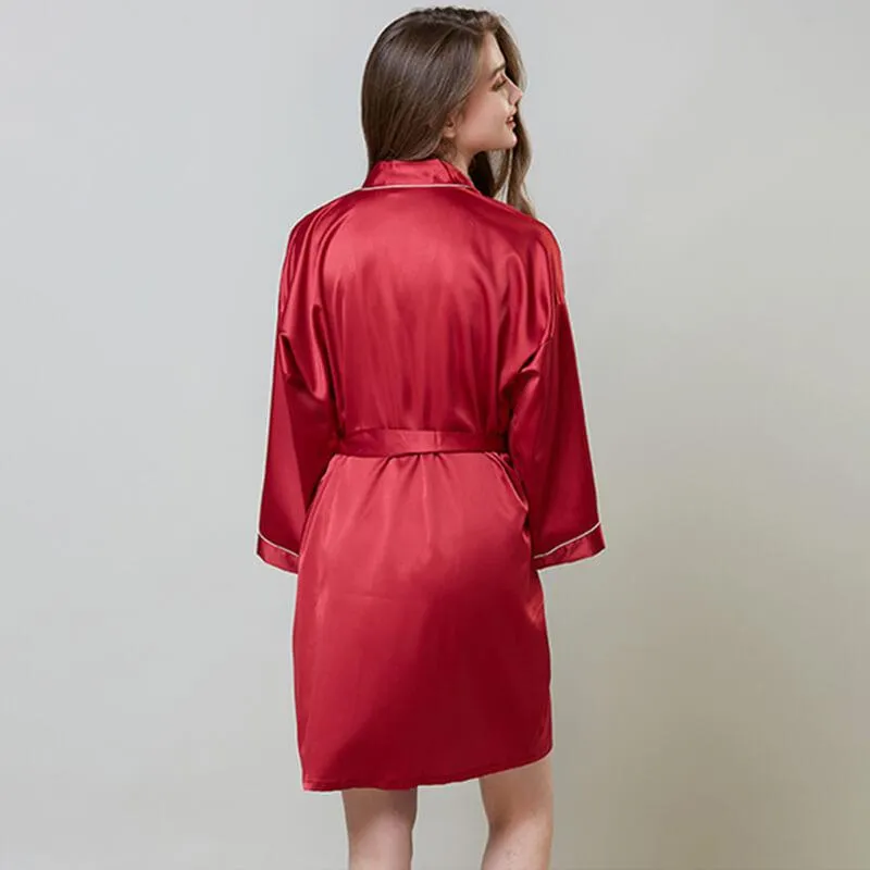 Short 100% Silk Robes With Trim Women Silk Nightwear