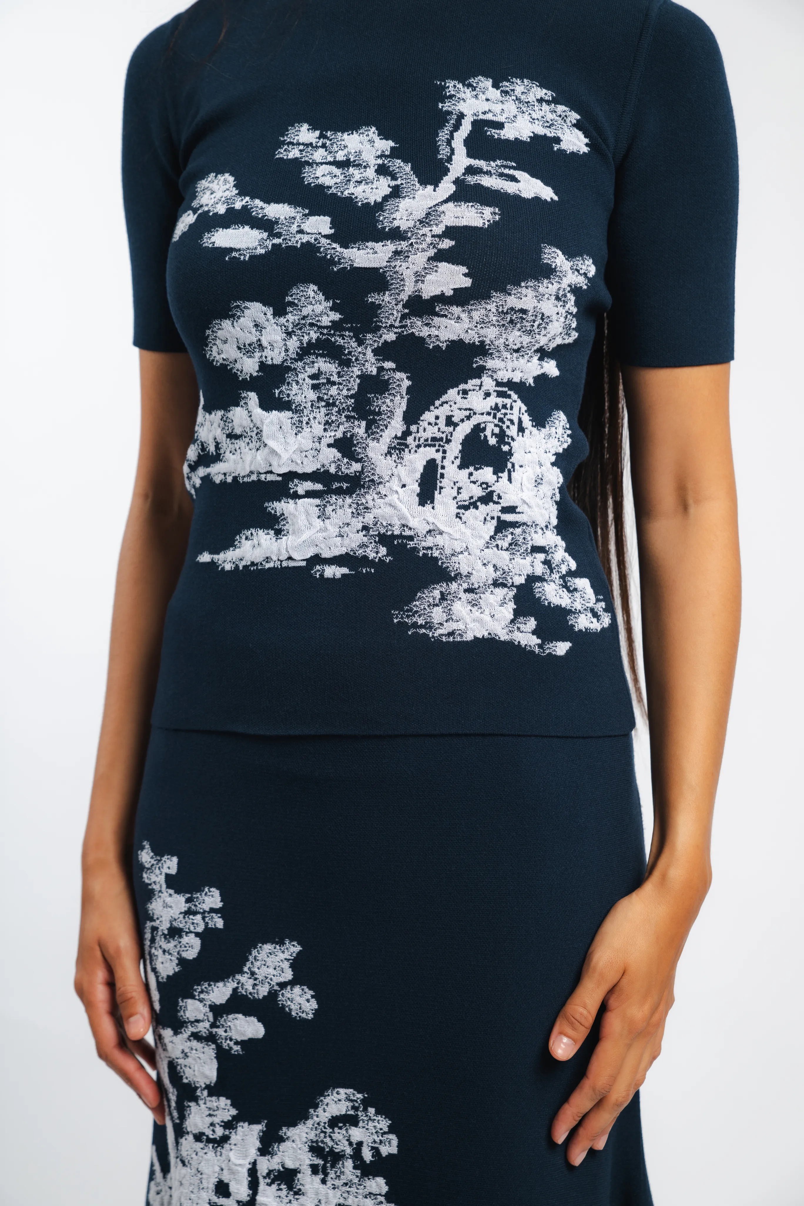 Short Sleeve Top Office Wear Flexible Knit Blend