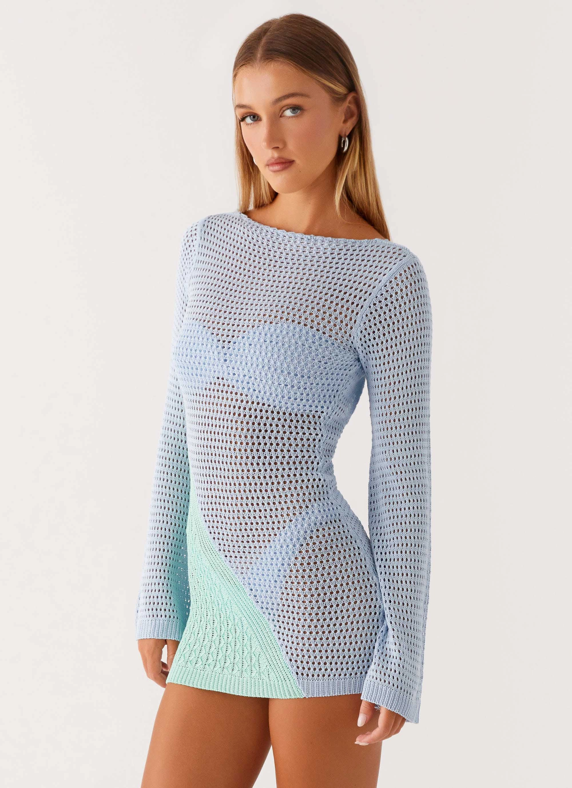 Estie Long Sleeve Crochet Mini Dress - Multi perfect for events