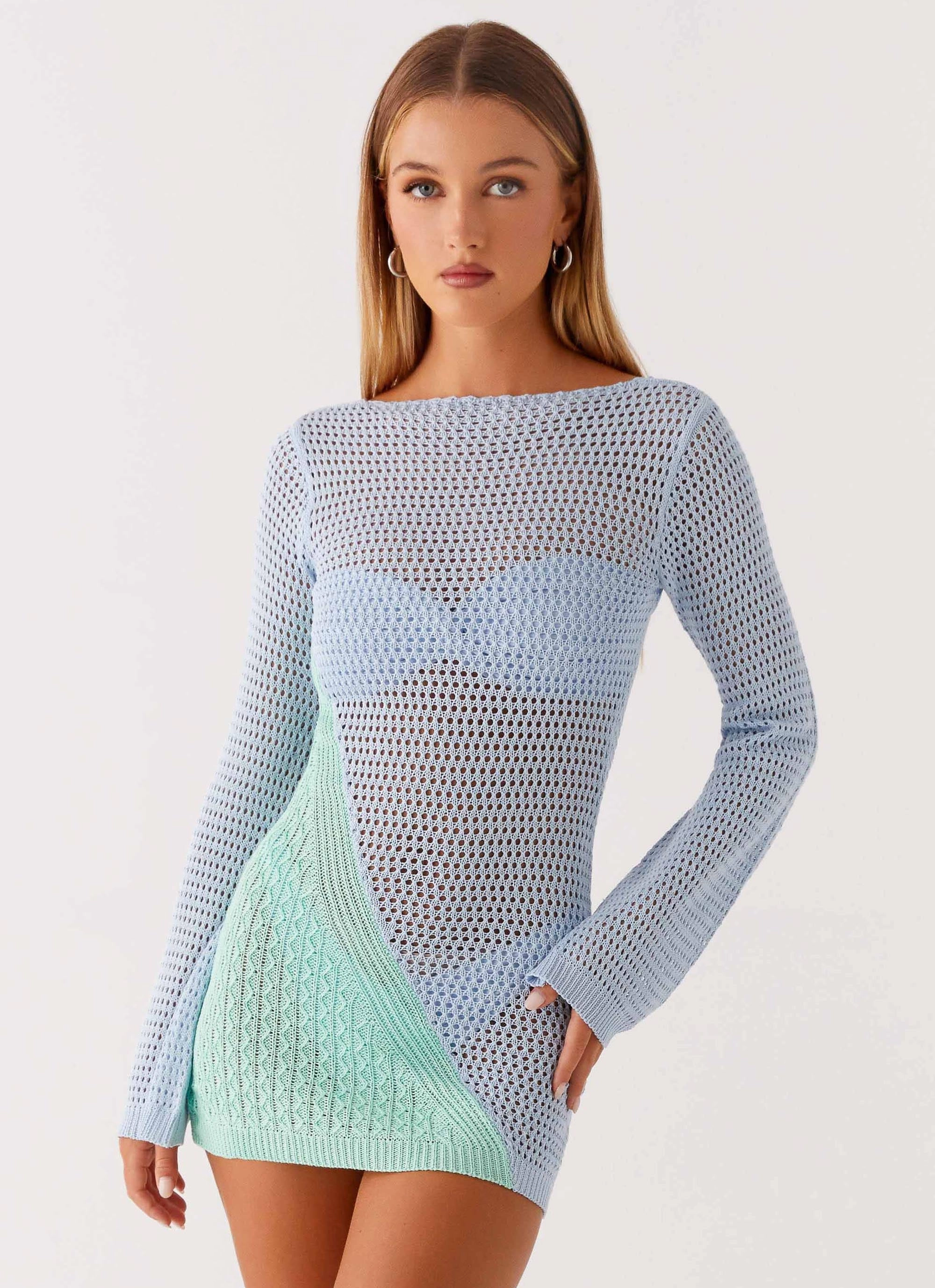 Estie Long Sleeve Crochet Mini Dress - Multi Breath Ease Luxe Fabric