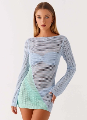 Estie Long Sleeve Crochet Mini Dress - Multi Breath Ease Luxe Fabric
