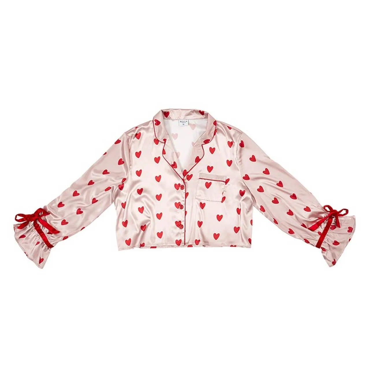 Shorts Pajamas   Velvet Ties - Pink Hearts