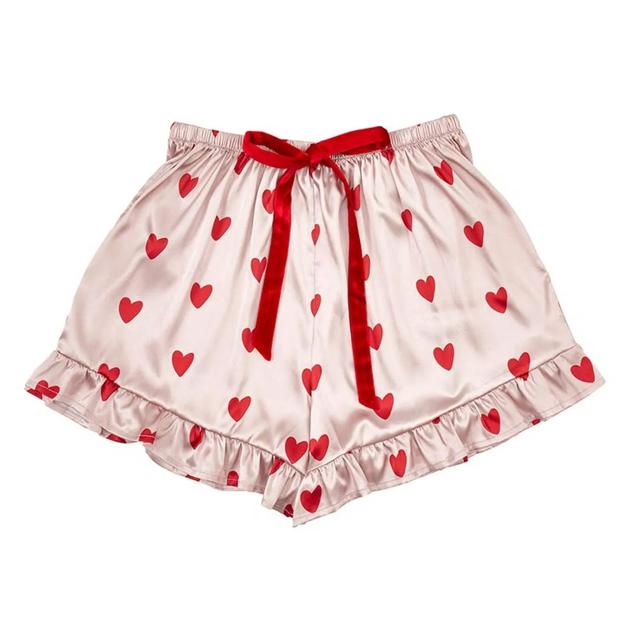 Shorts Pajamas   Velvet Ties - Pink Hearts