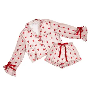 Shorts Pajamas   Velvet Ties - Pink Hearts