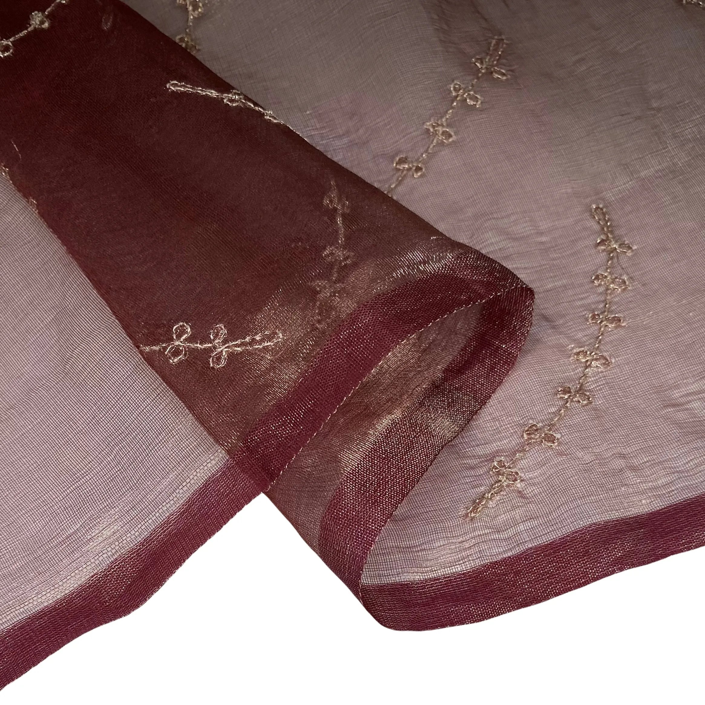 Shot Embroidered Silk Organza - Burgundy/Gold