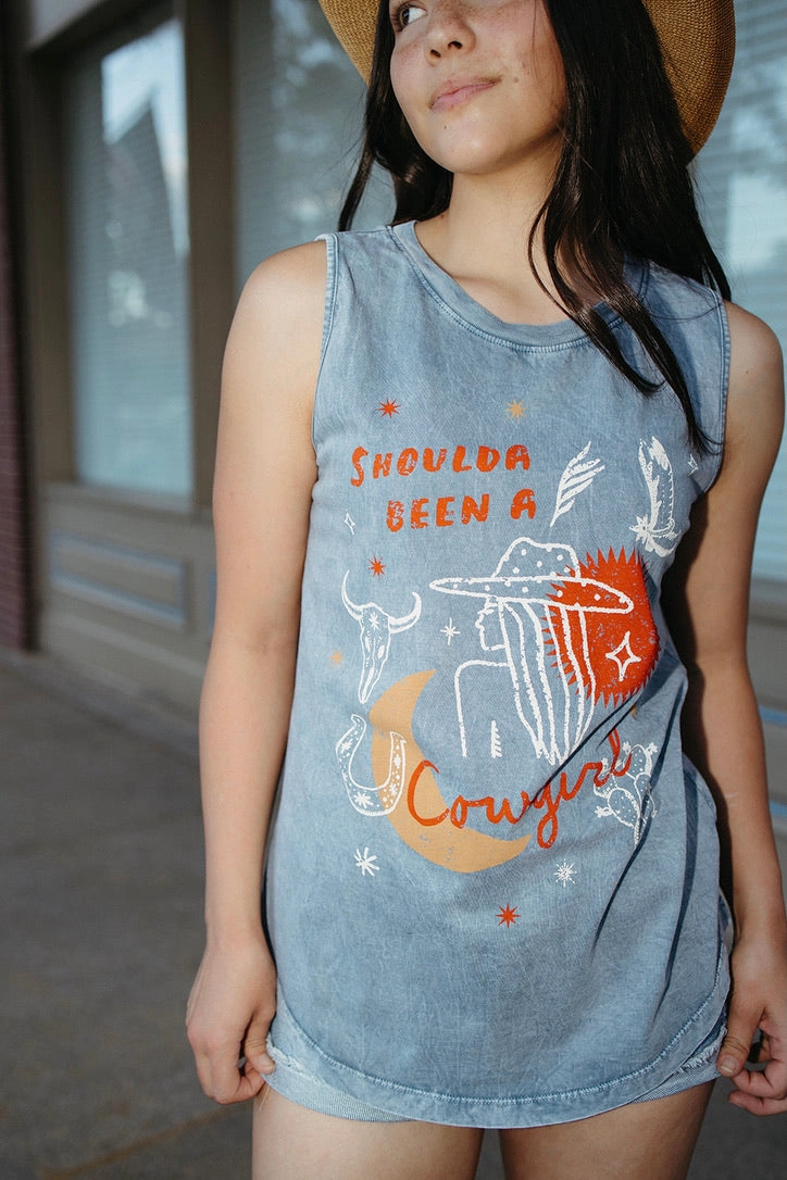 Cozy Sweater Heather Effect Finish Shoulda Been a Cowgirl Tank Top - FINAL SALE