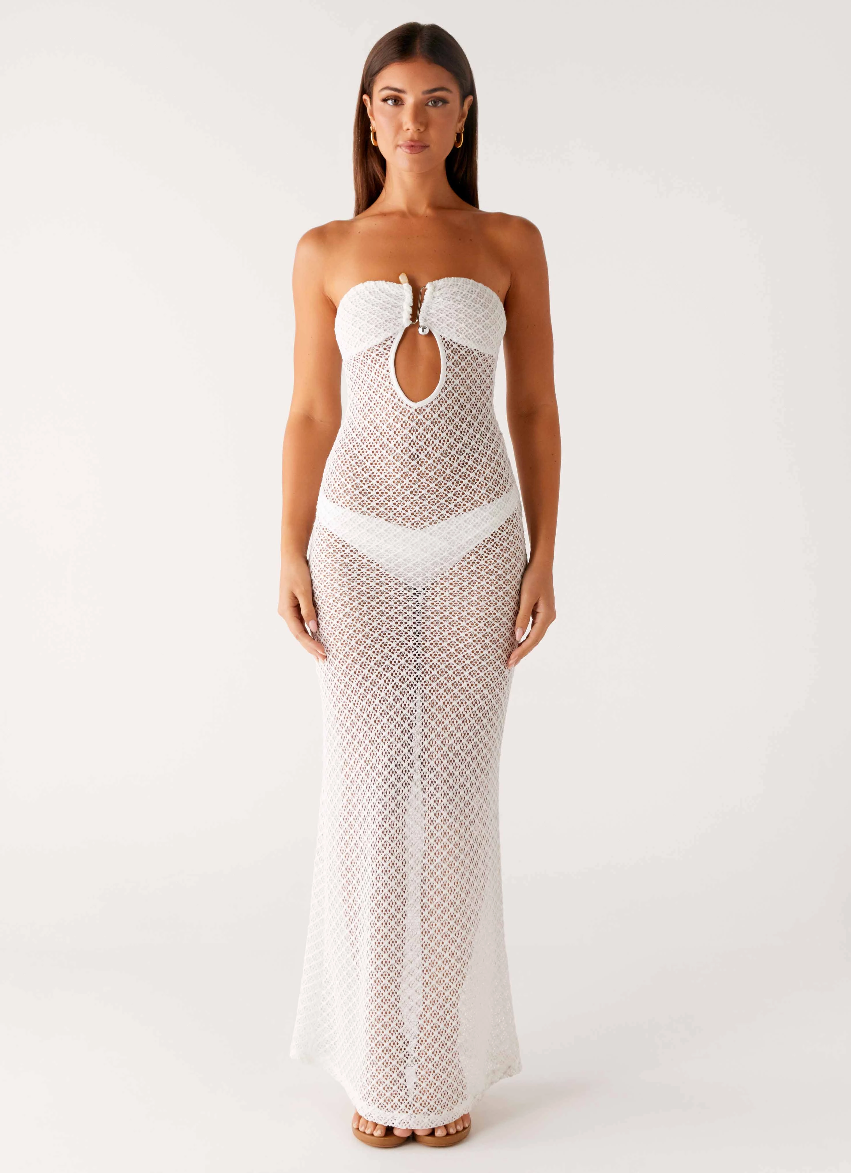 High Hemline Fresh Outfit Showcase Crochet Maxi Dress - Ivory