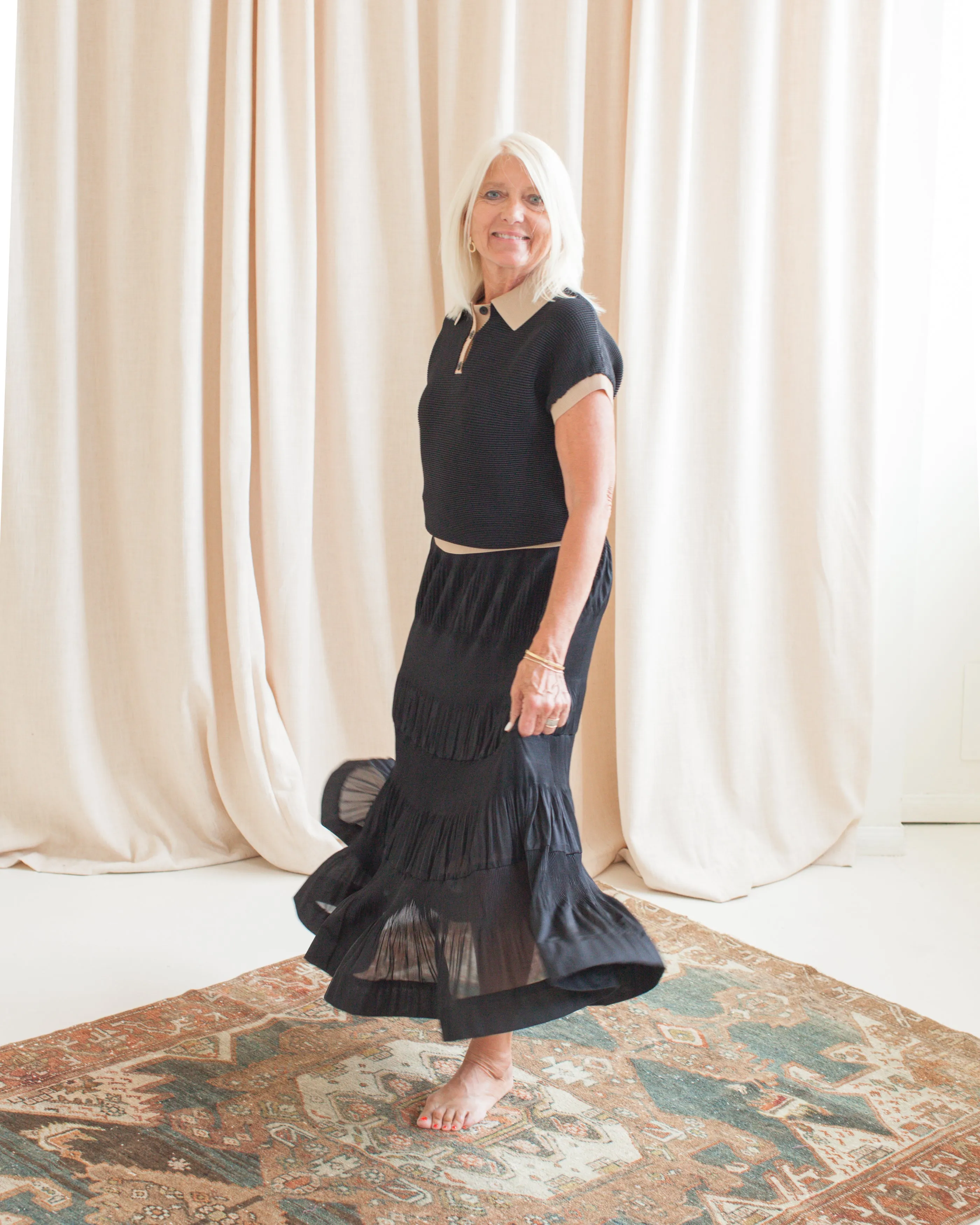 ContrastStitching Sleeveless Tee Ginny Tiered Skirt