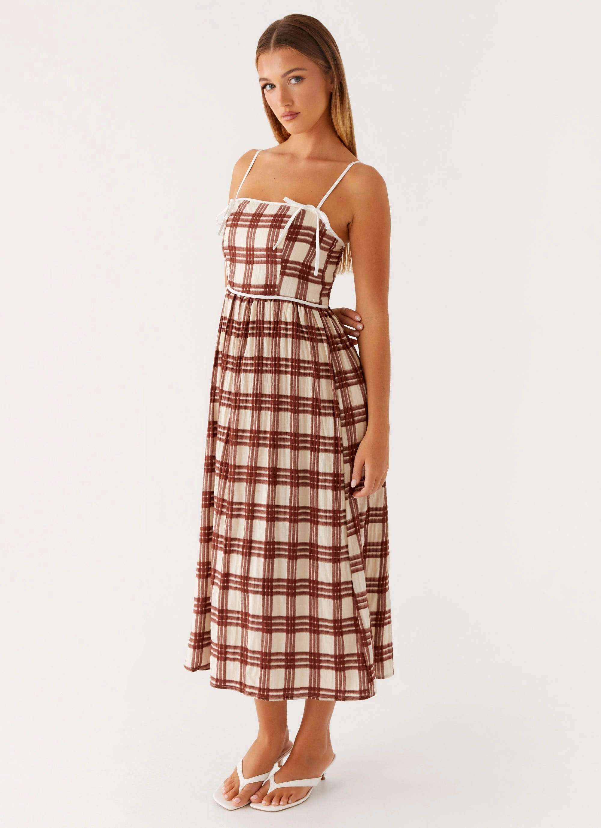 Shyanne Midi Dress - Chocolate Check Smooth Design Summer Mood
