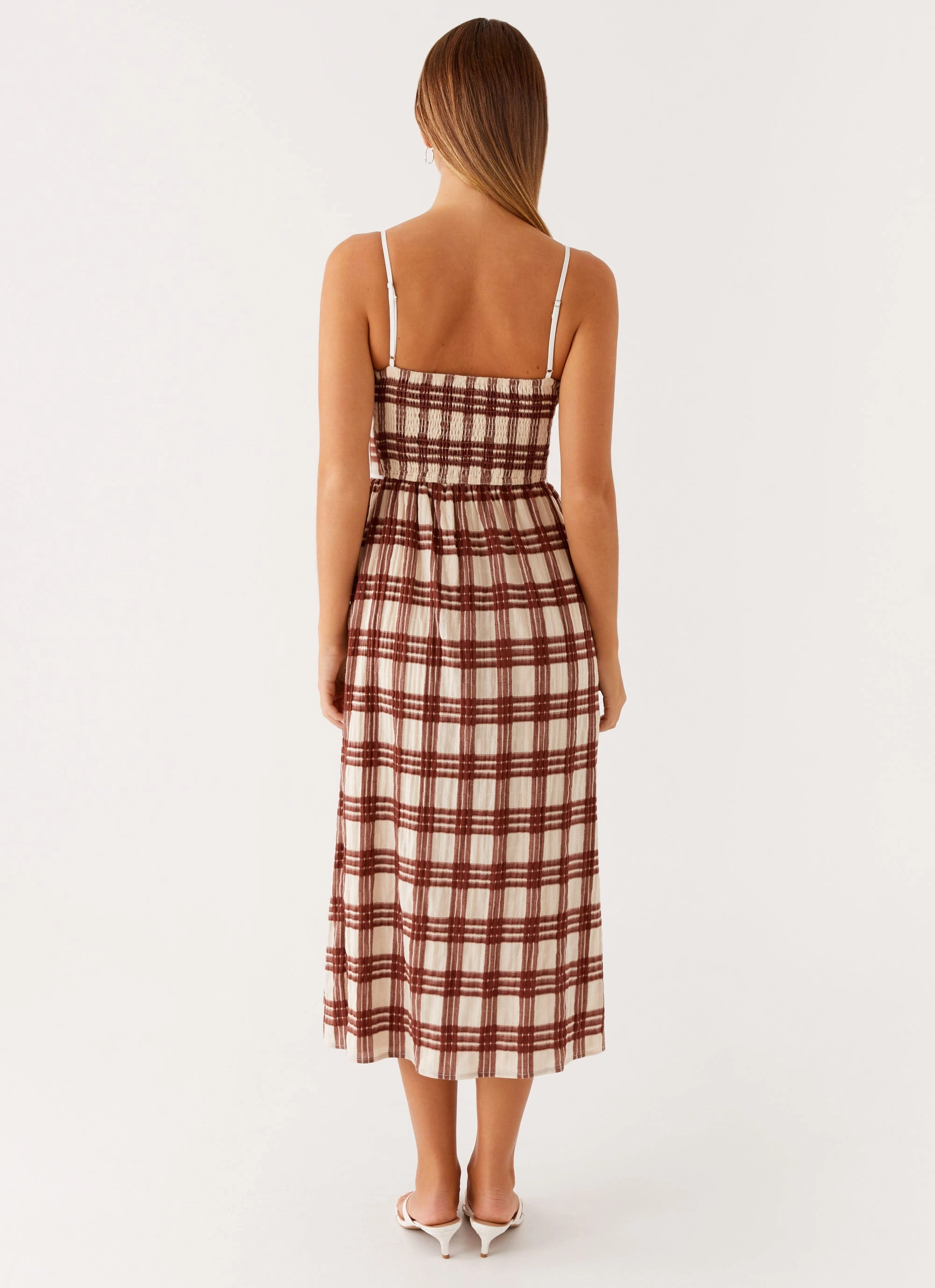 Office Friendly Relaxed Design Shyanne Midi Dress - Chocolate Check