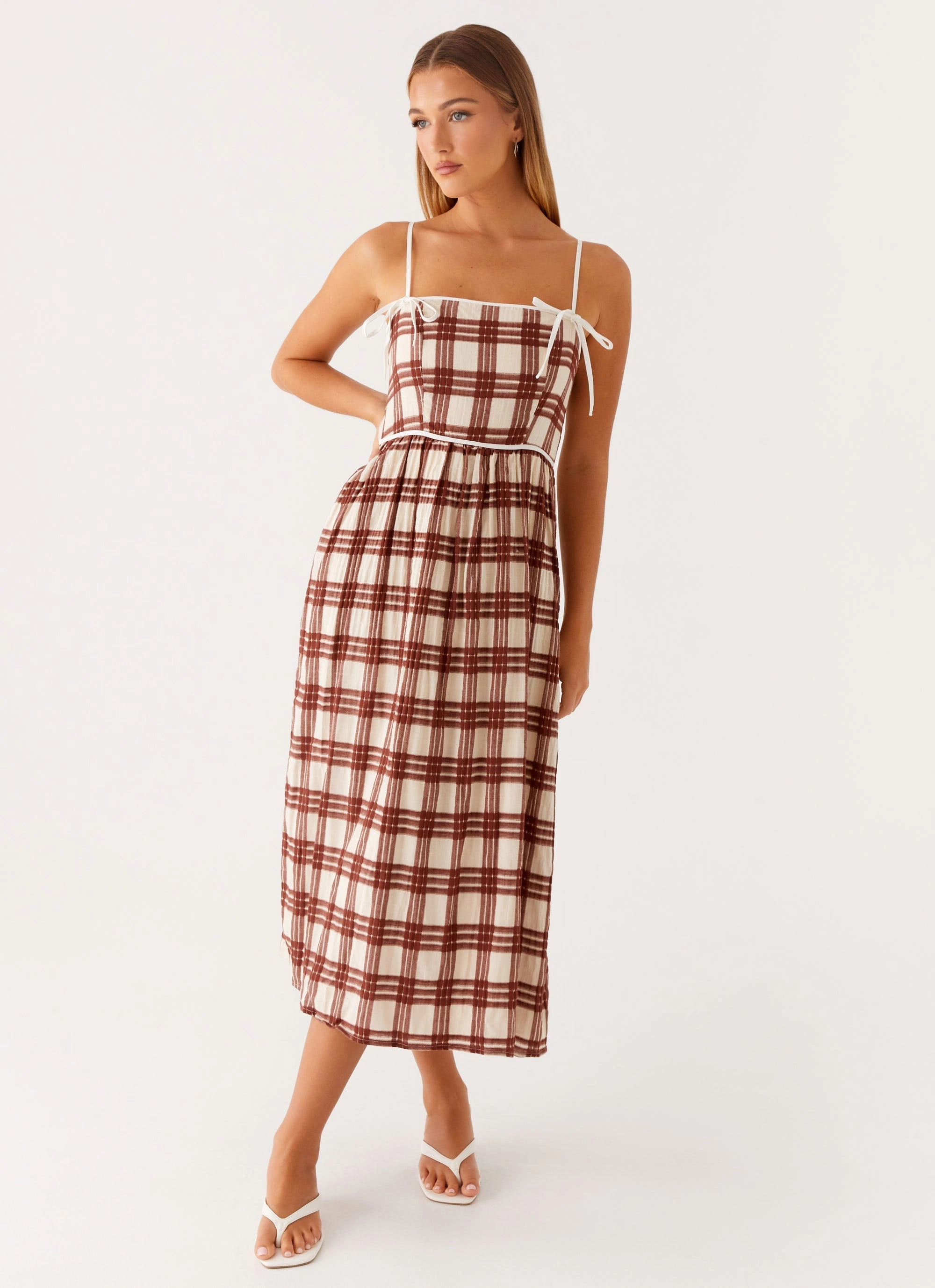 Shyanne Midi Dress - Chocolate Check Calm Mood