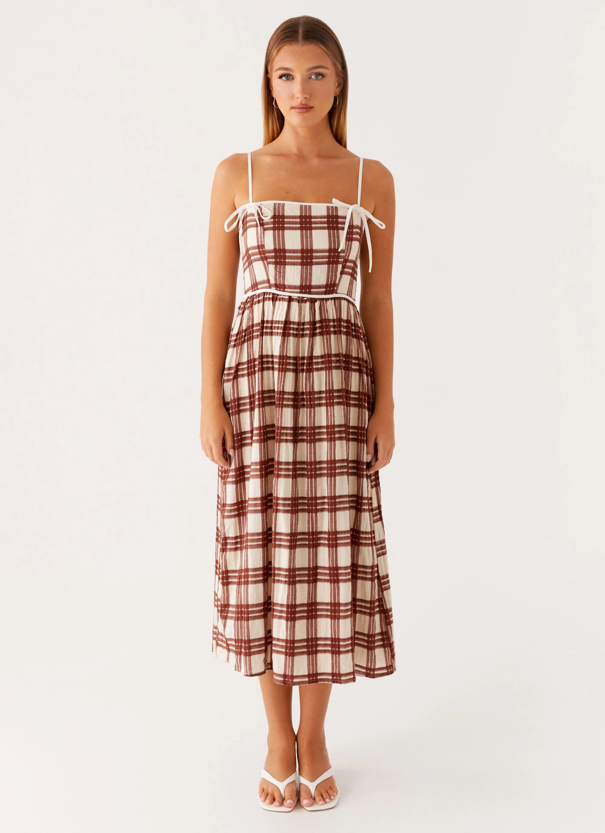 Shyanne Midi Dress - Chocolate Check Timeless Appeal