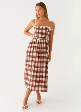 Shyanne Midi Dress - Chocolate Check Calm Mood