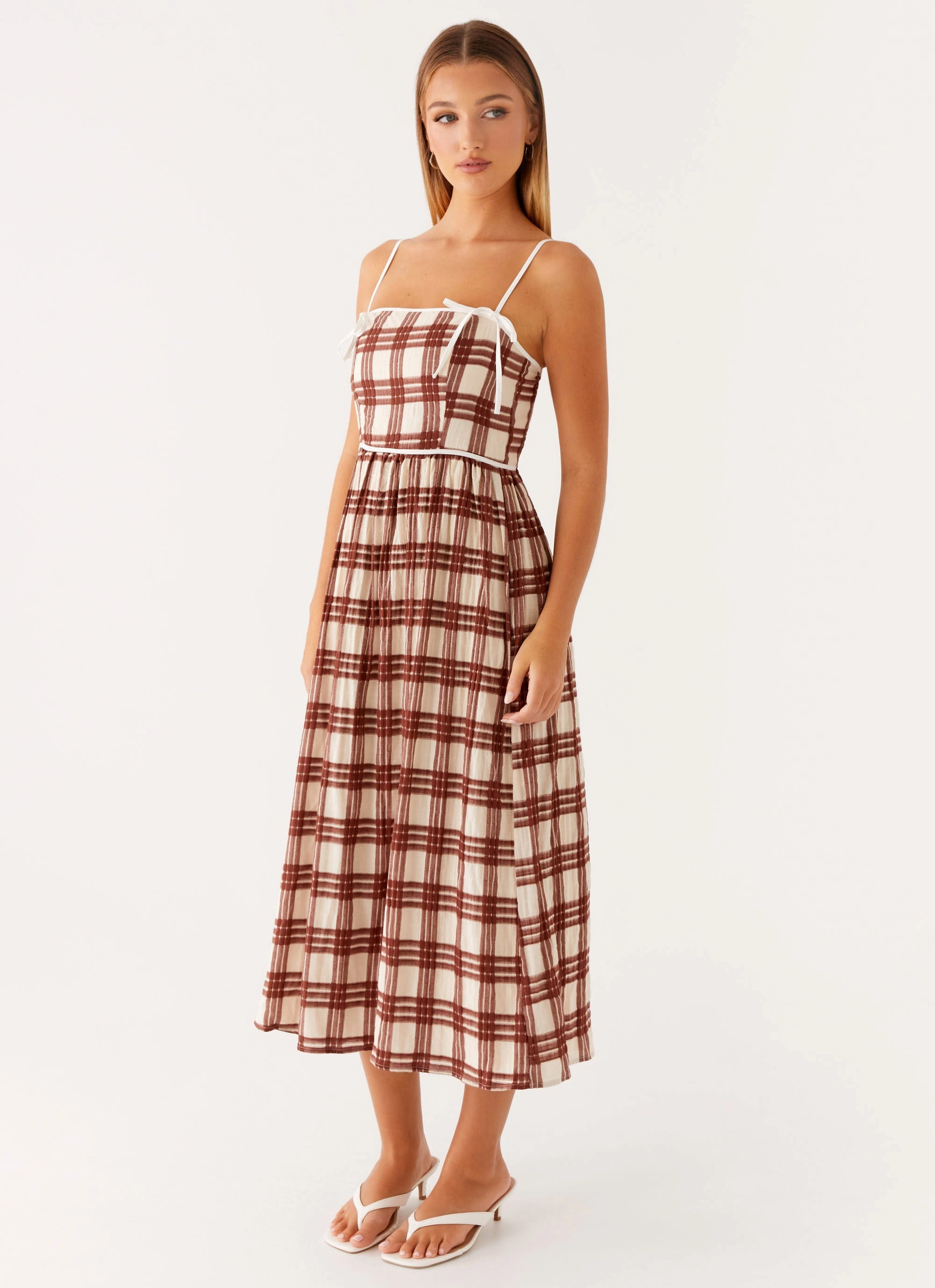 Shyanne Midi Dress - Chocolate Check Classic A-line design