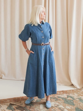 Silk-Blend Lena Denim Belted Dress