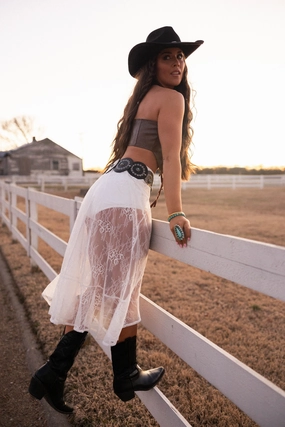 ribbed texture mix and match Sierra Lace Maxi Skirt - White Luxe Touch