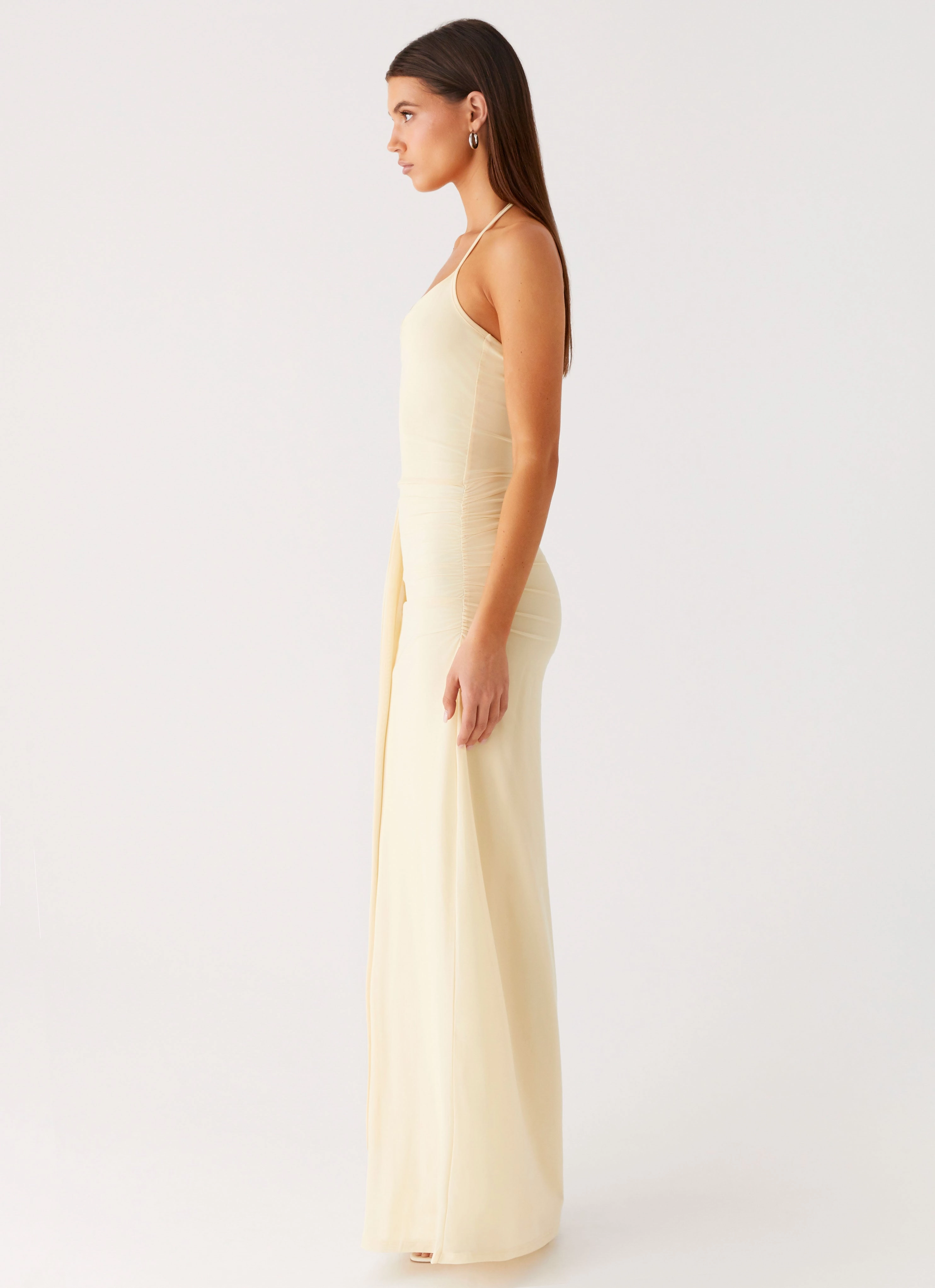 Silky Drape Signal Halter Maxi Dress - Sunny Yellow