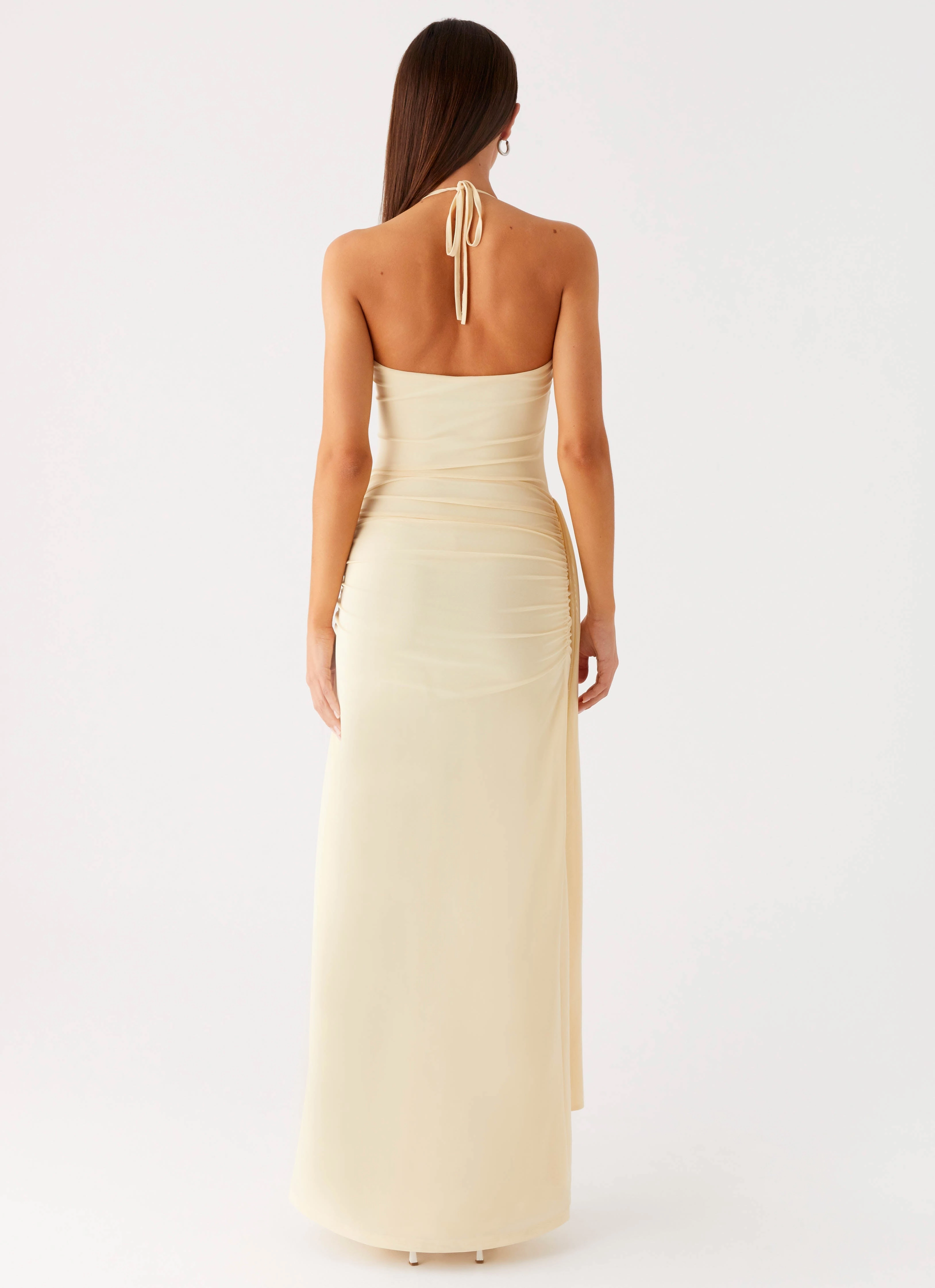 Signal Halter Maxi Dress - Sunny Yellow Modern Waistband Travel Option