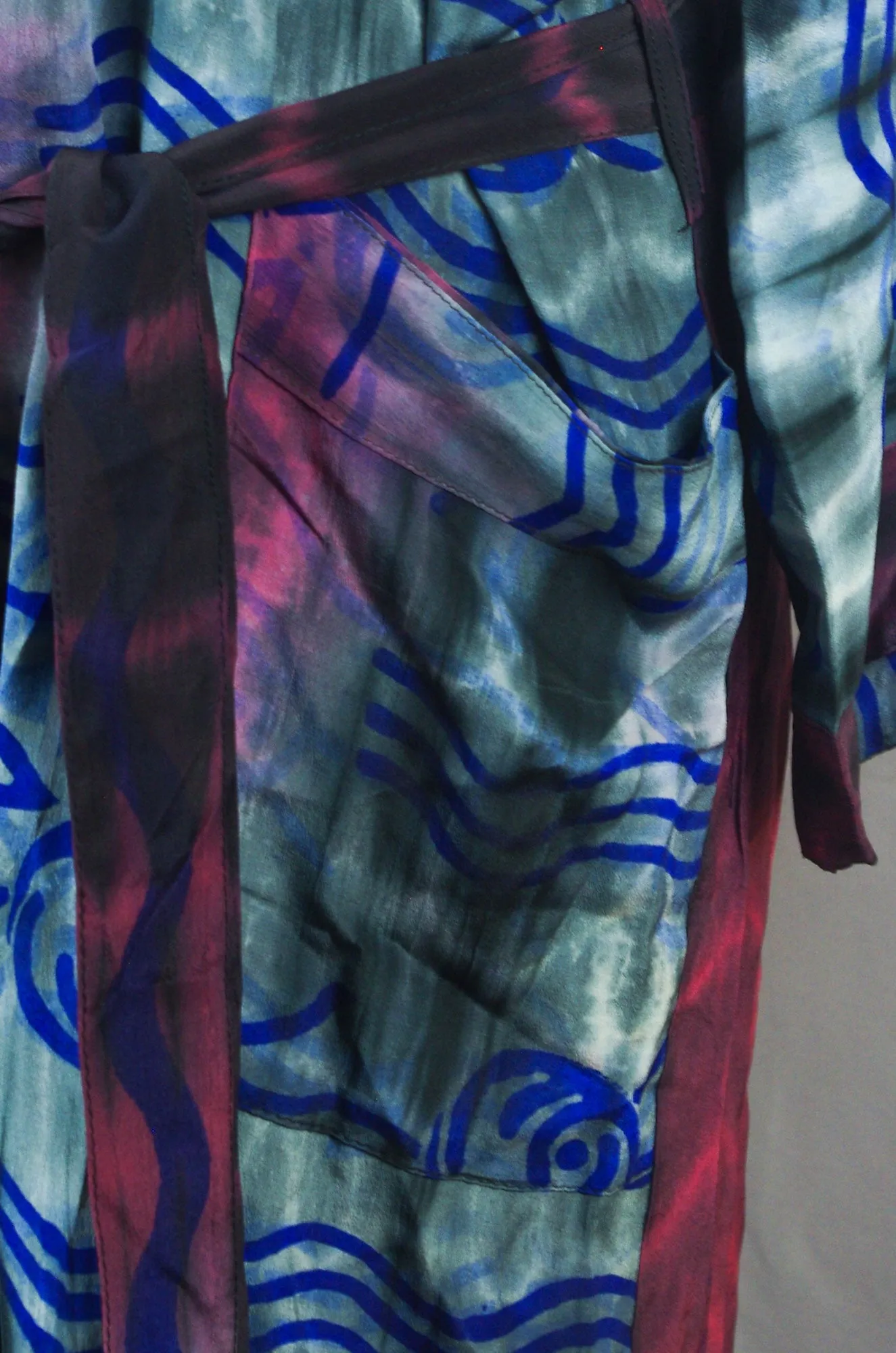 Silk Boho Kimono - Tie Dye Pattern Maroon Red & Grey Colour