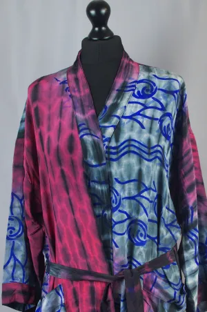 Silk Boho Kimono - Tie Dye Pattern Maroon Red & Grey Colour