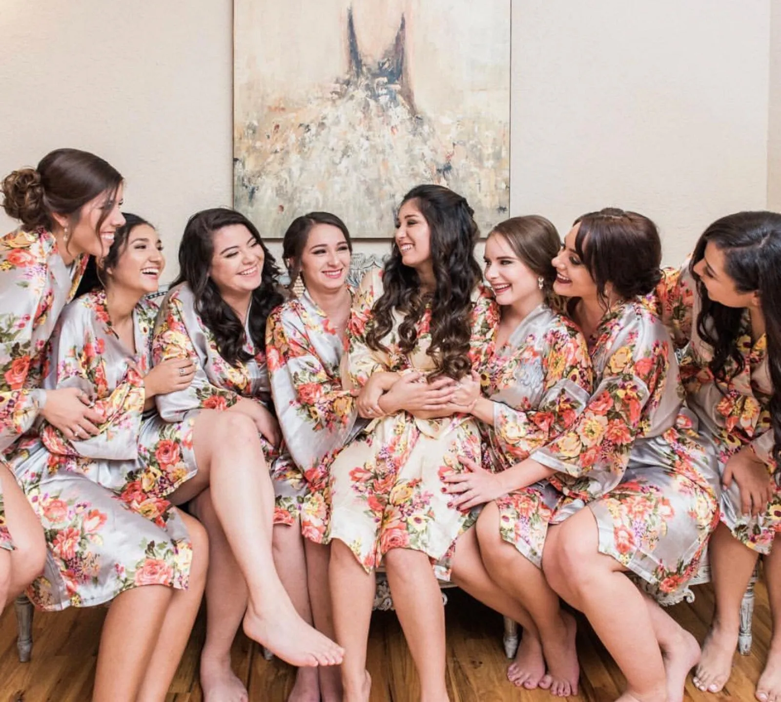 Silk Bridesmaid Robes, Bridesmaid Gifts Floral Robe, Getting Ready Robes for Bridal Party, Kimono Robes Set