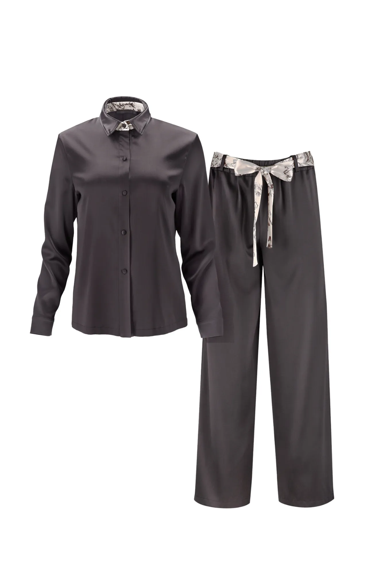 Silk Button Up and Pants Set 'Tyche' in Magic Grey