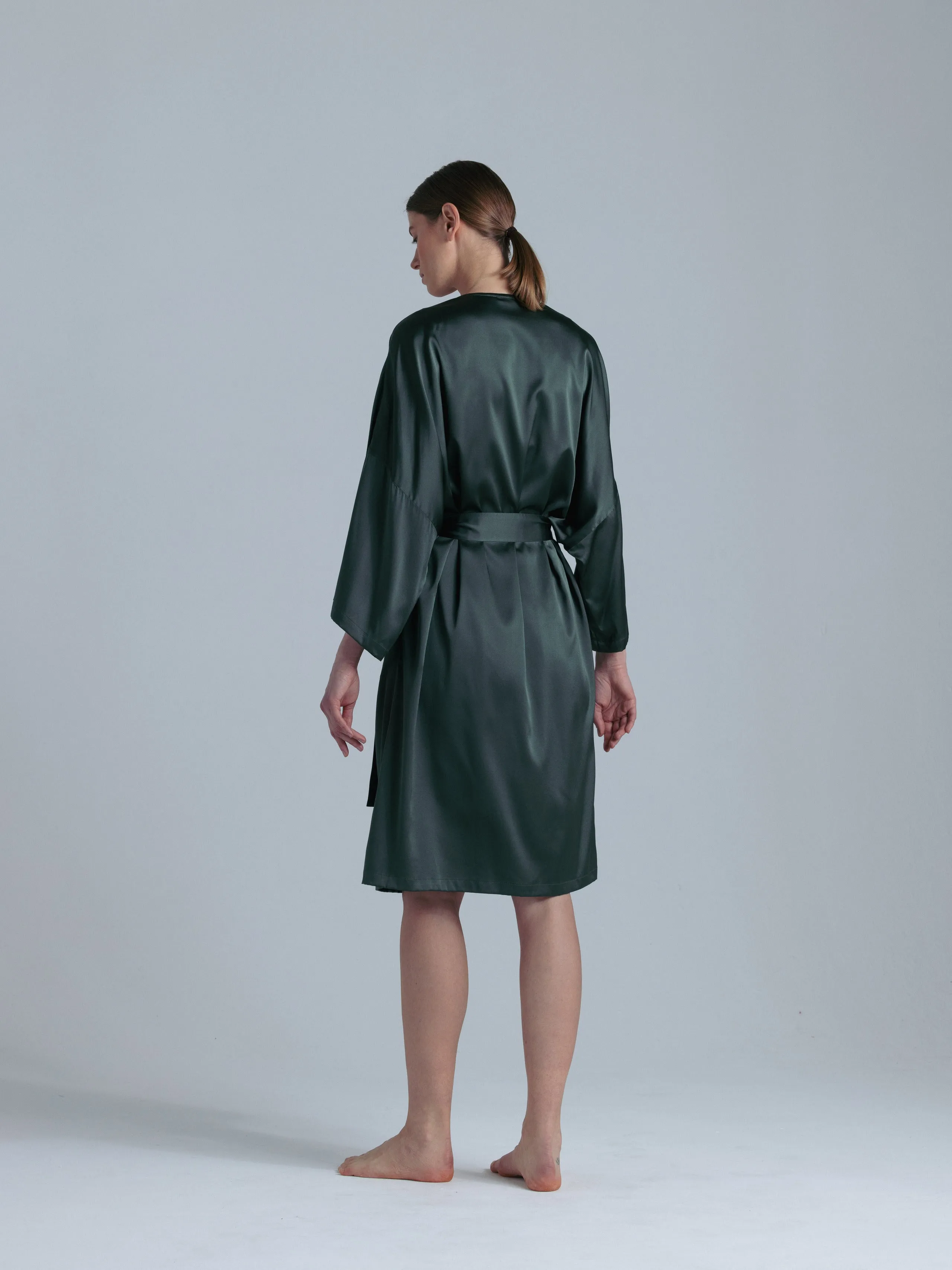 Silk Chemise and Robe Set 'Meteya&Aphrodite' in Rich Green