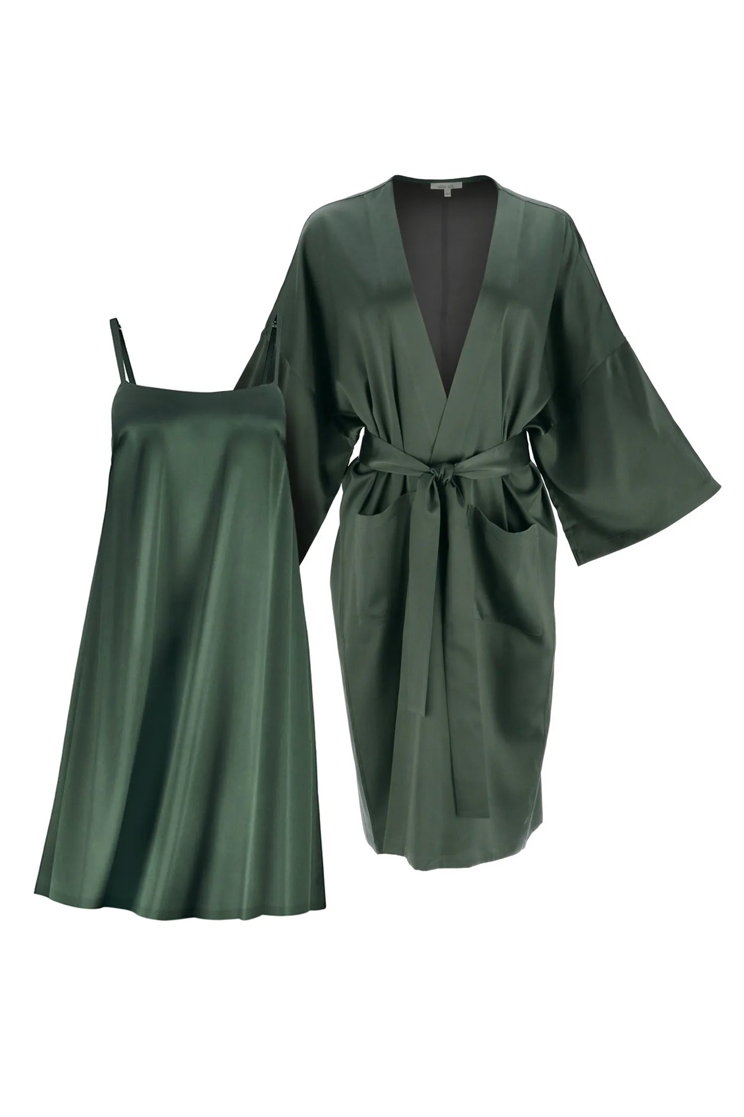 Silk Chemise and Robe Set 'Meteya&Aphrodite' in Rich Green