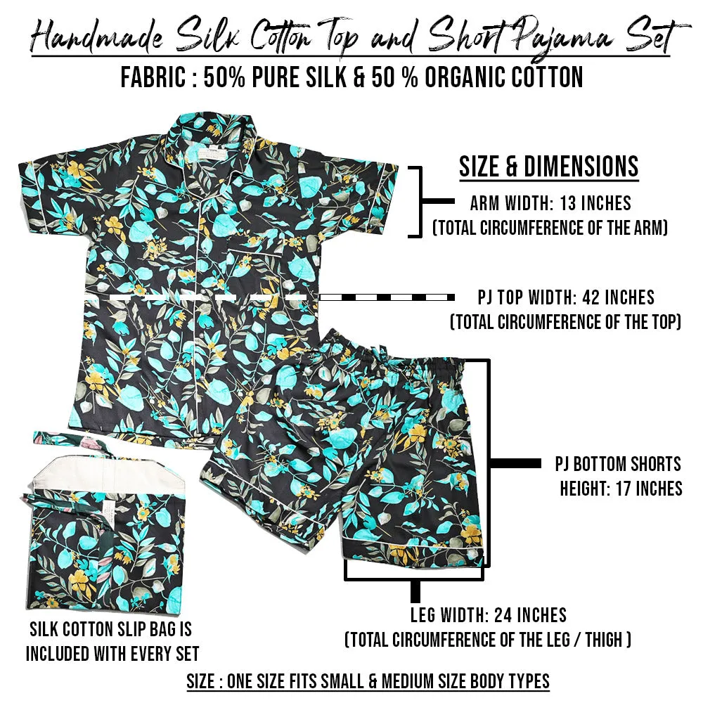 Silk Cotton Pajama Top & Short Set I Handmade Luxury Sleep Wear for Women