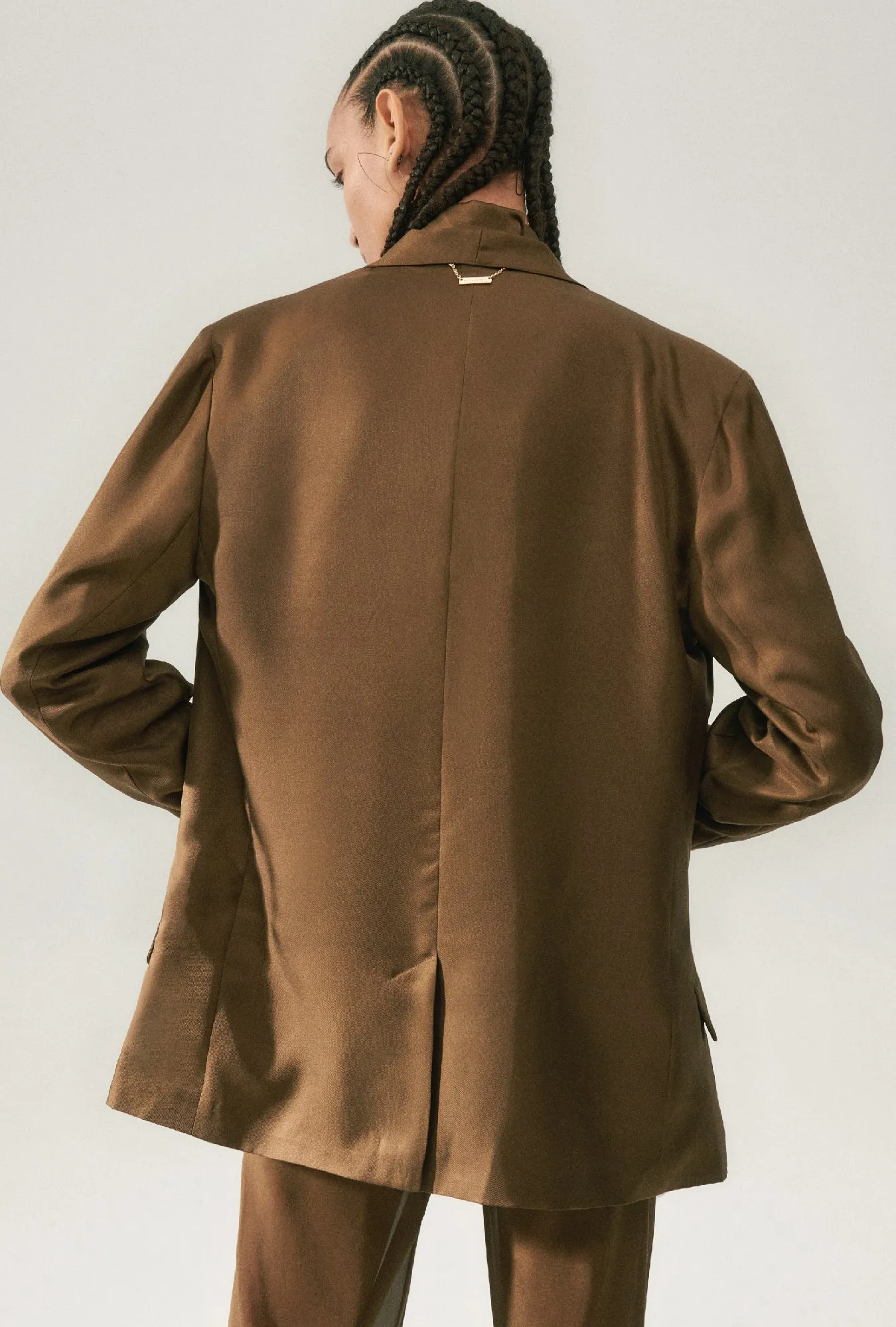 SILK LAUNDRY TWILL MIAMI BLAZER - DARK EARTH PINSTRIPE
