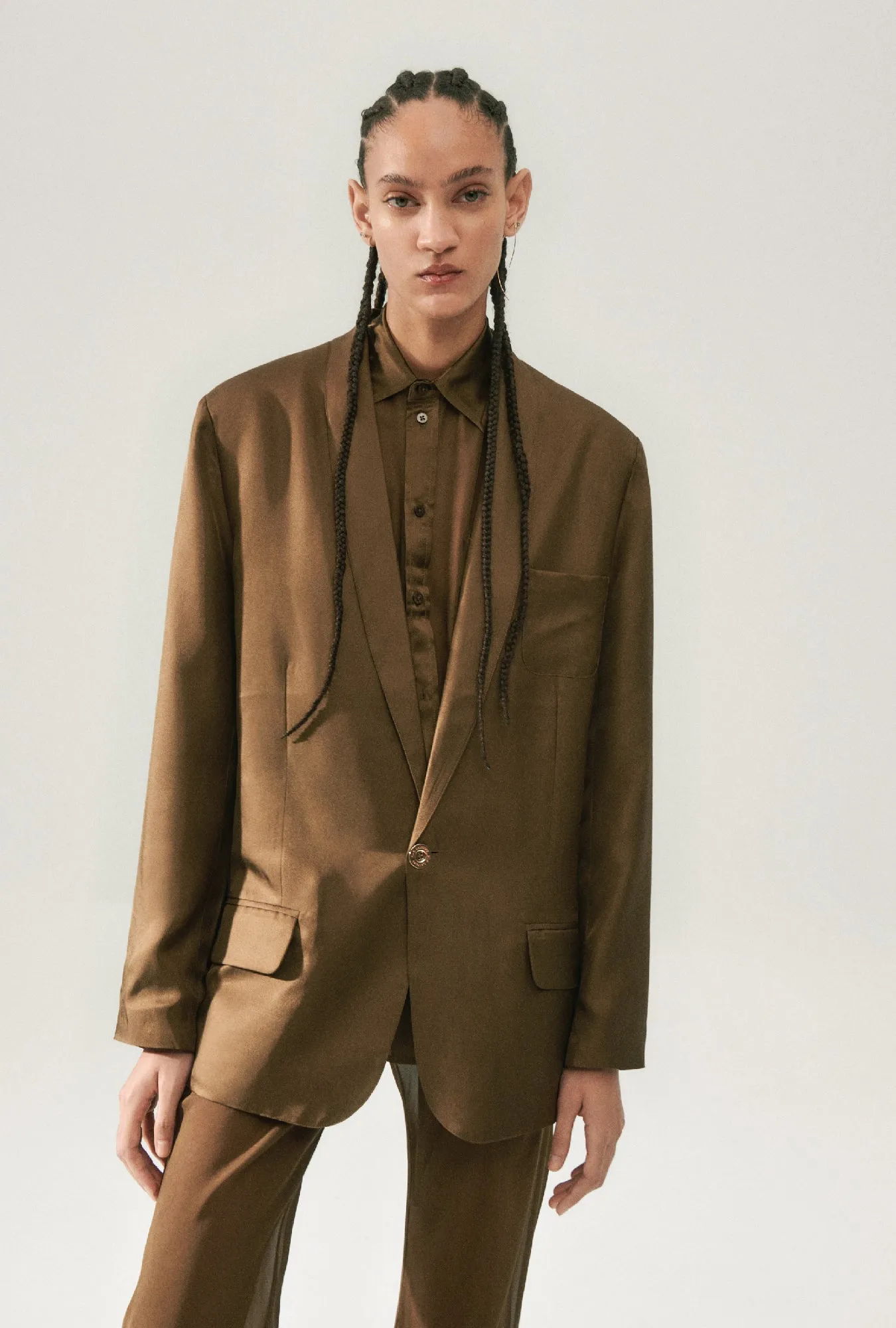 SILK LAUNDRY TWILL MIAMI BLAZER - DARK EARTH PINSTRIPE