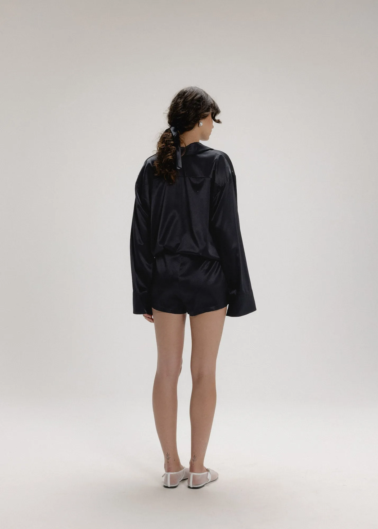 Silk Mini Shorts in Black