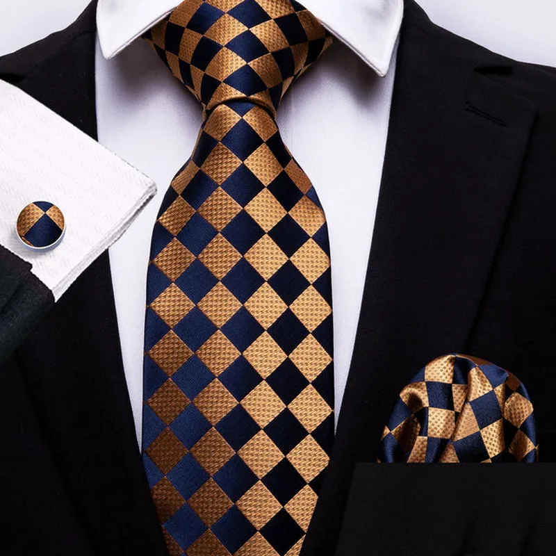 Silk Necktie Handkerchief Cufflinks Sets