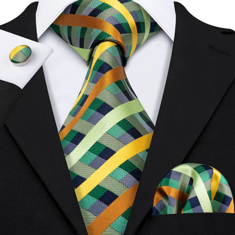Silk Necktie Handkerchief Cufflinks Sets
