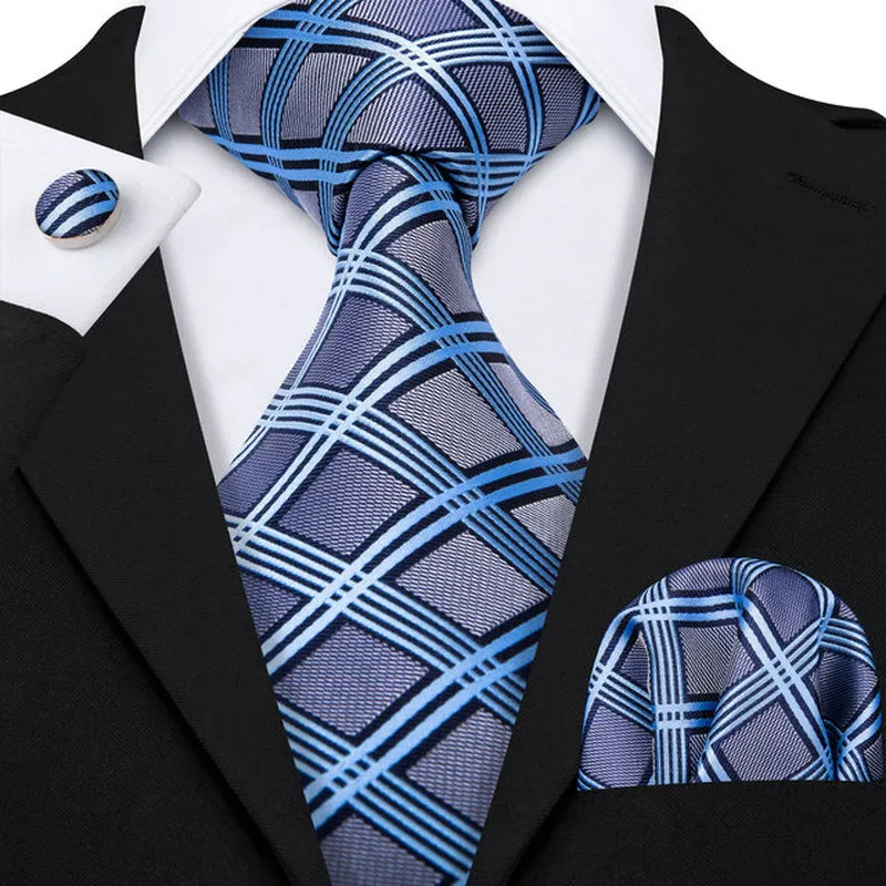 Silk Necktie Handkerchief Cufflinks Sets
