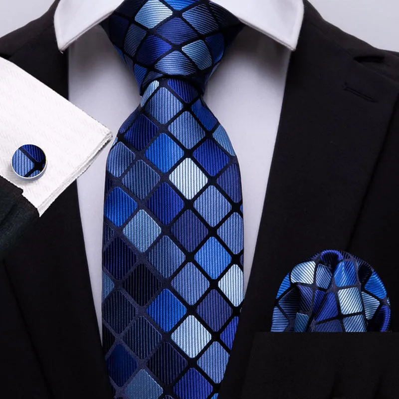 Silk Necktie Handkerchief Cufflinks Sets