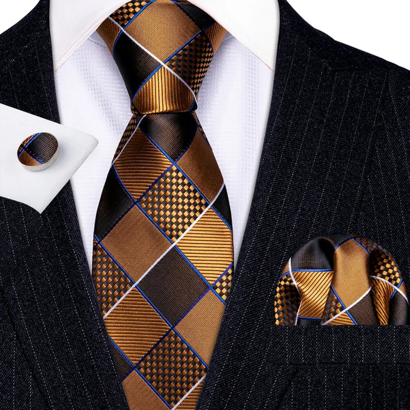 Silk Necktie Handkerchief Cufflinks Sets