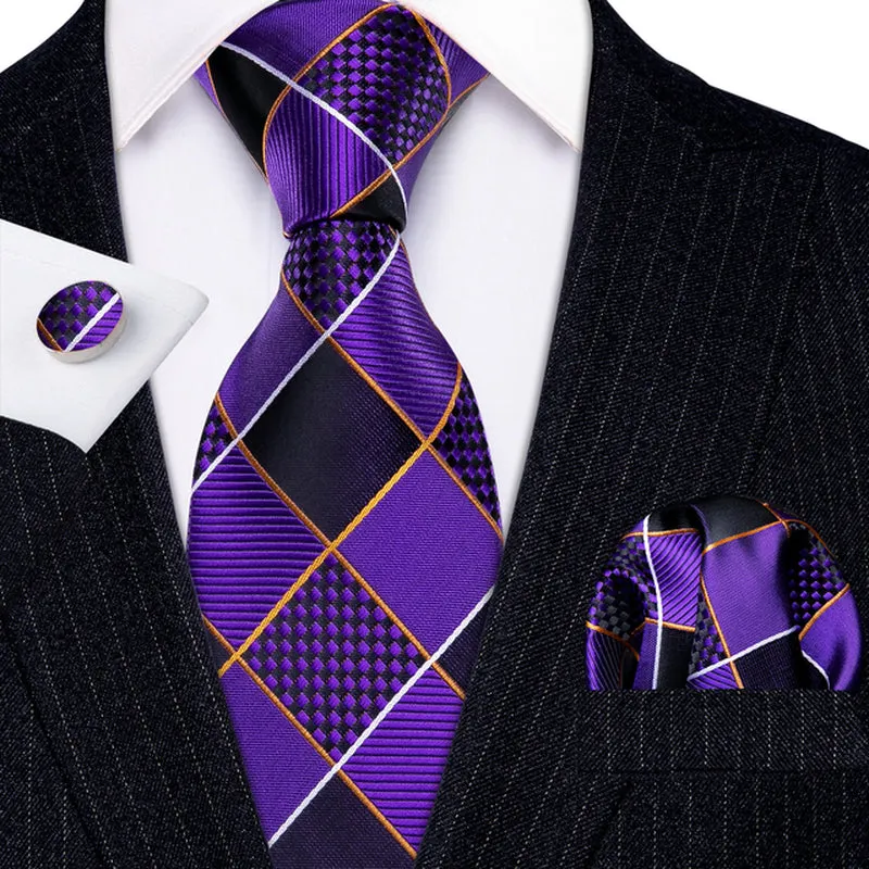 Silk Necktie Handkerchief Cufflinks Sets