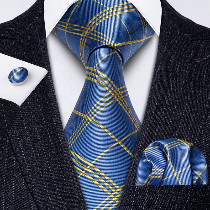Silk Necktie Handkerchief Cufflinks Sets