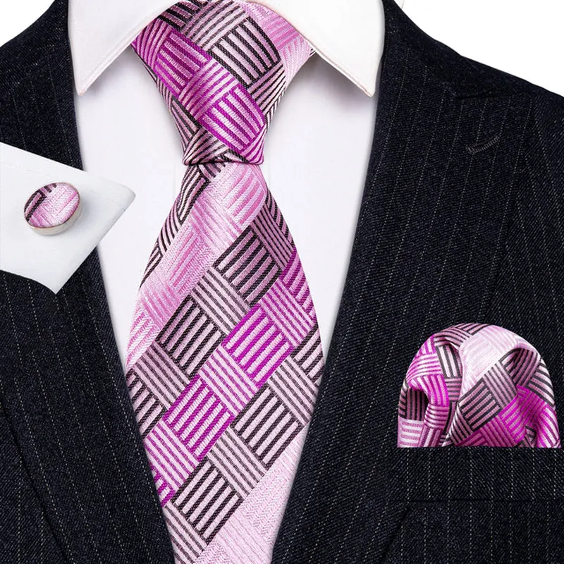 Silk Necktie Handkerchief Cufflinks Sets