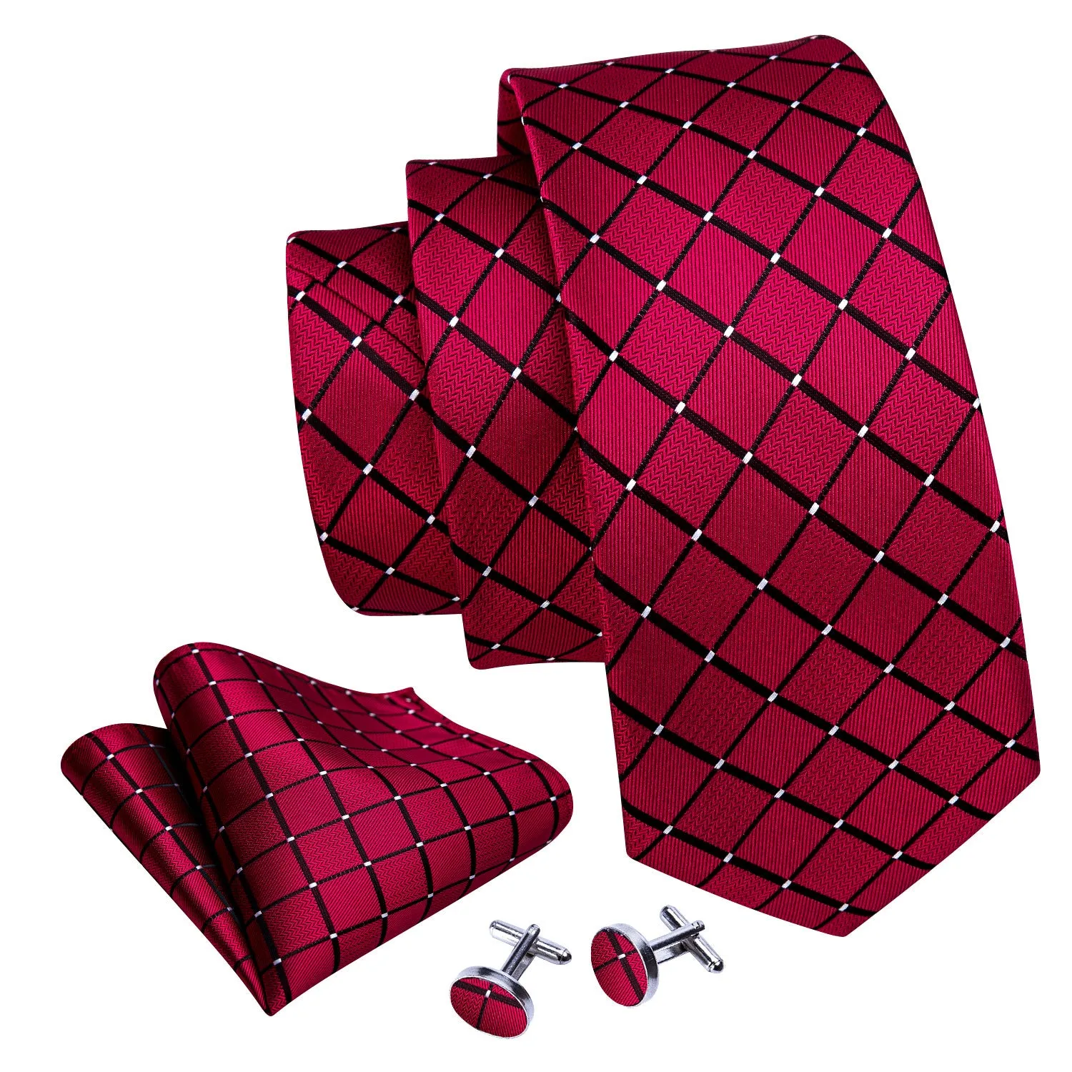 Silk Necktie Handkerchief Cufflinks Sets
