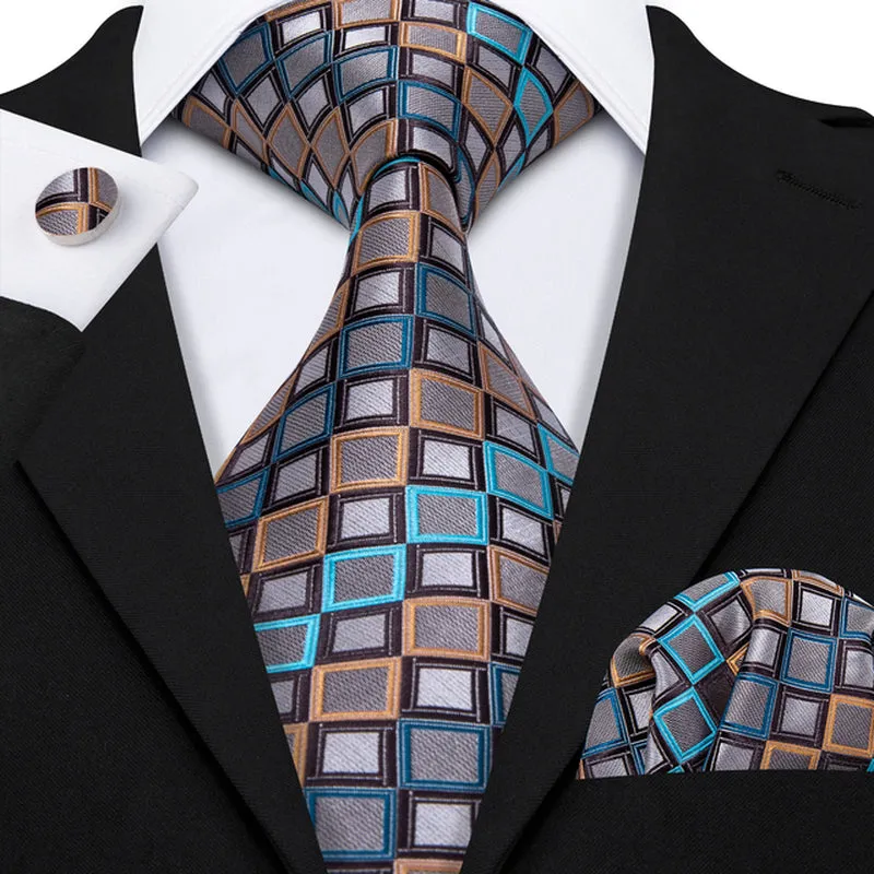 Silk Necktie Handkerchief Cufflinks Sets