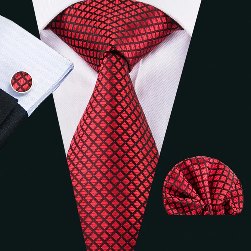 Silk Necktie Handkerchief Cufflinks Sets