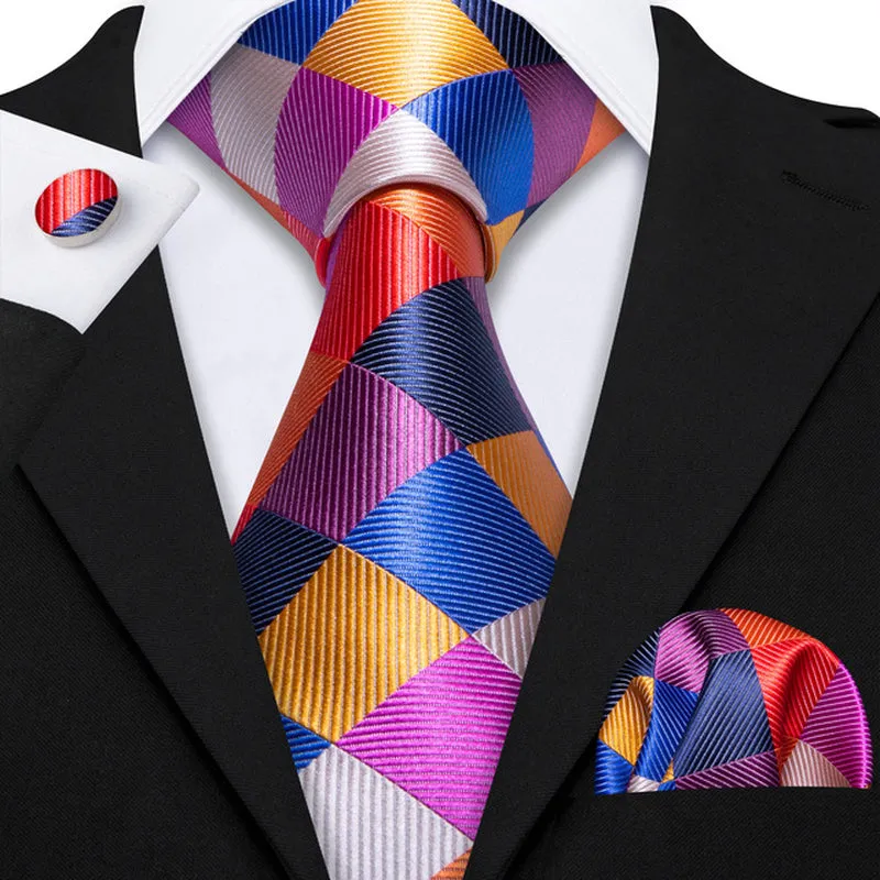Silk Necktie Handkerchief Cufflinks Sets