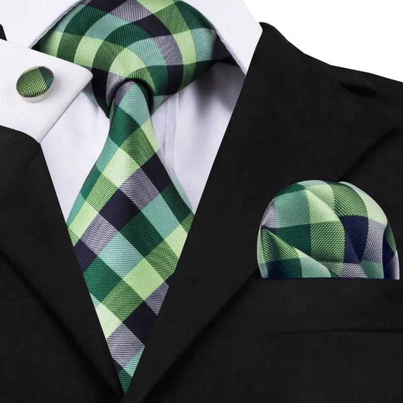 Silk Necktie Handkerchief Cufflinks Sets
