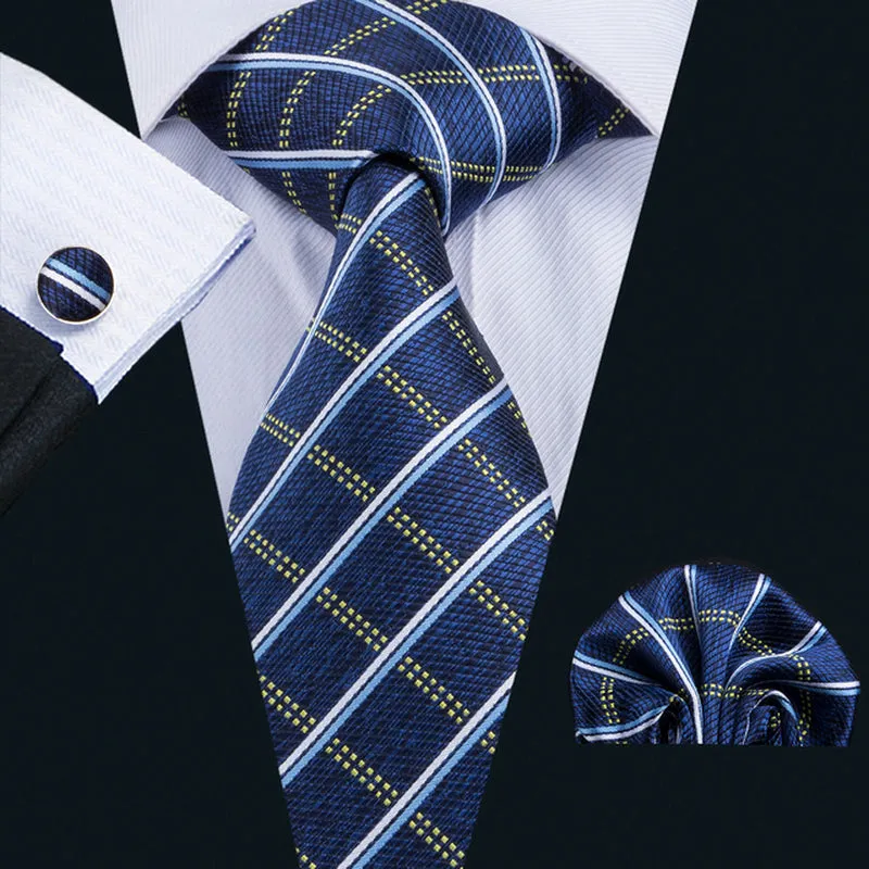 Silk Necktie Handkerchief Cufflinks Sets