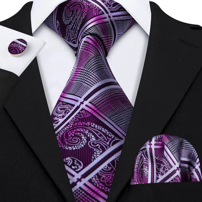 Silk Necktie Handkerchief Cufflinks Sets